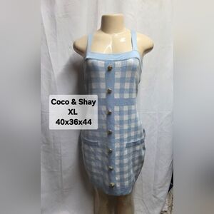 Coco & Shay Blue Checkered Sweater Dress